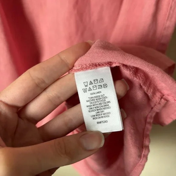 Boho Linen V-Neck Pink Mini Dress Beachy Boho Lagenlook Natural Summer - Picture 5 of 8